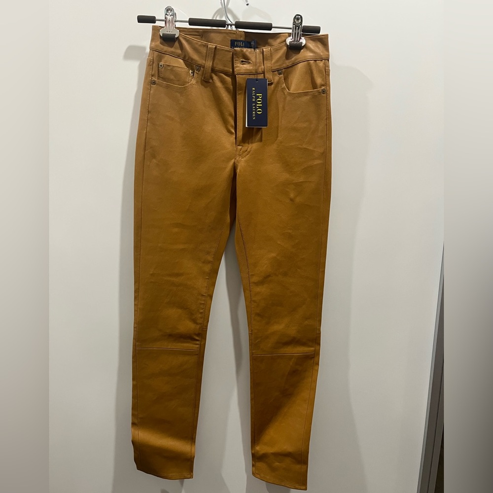 Ralph Lauren 100% lamb leather brown pants. Size is 2